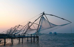 Chinese Fishing nets at sunset in Fort Cochi, Cochin, Kerala, India